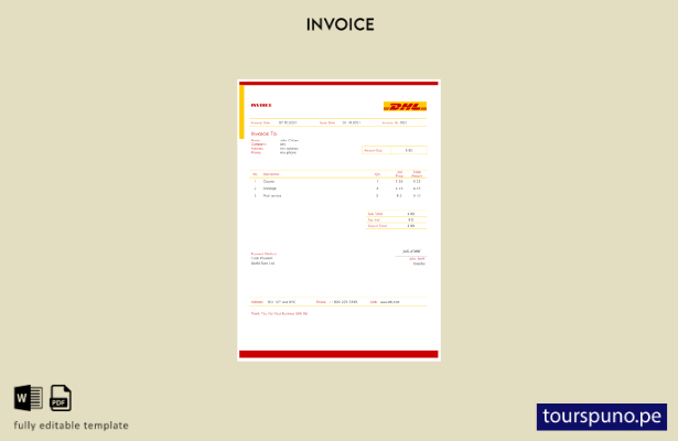 Plantilla de factura DHL de EE. UU. lista para imprimir